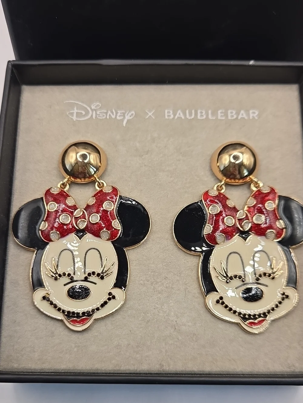 NEW BaubleBar Minnie Mouse Drop Earrings - Black, Red, Cream, Gold